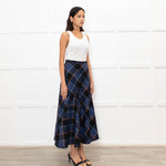 Brora Blue Orange Check A Line Ankle Length Skirt