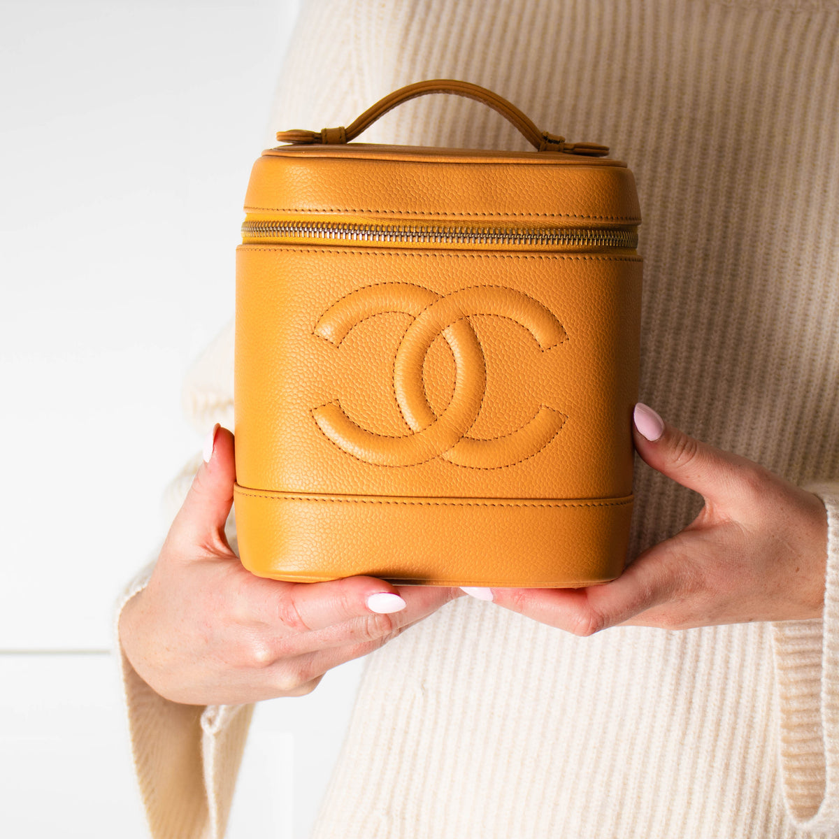 Chanel Yellow Caviar Leather Vintage Vanity Case