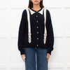 Chinti & Parker Navy Cream Braces Print Cashmere Cardigan