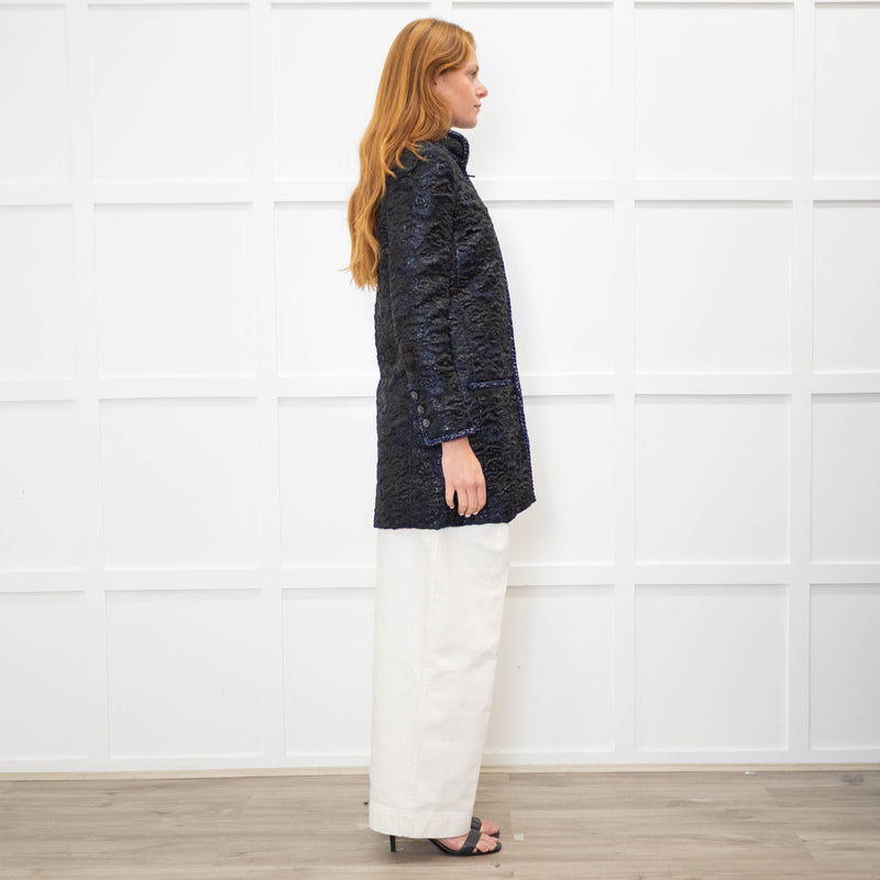 Chanel Black Navy Jacquard Zip Up Jacket