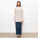 Duffy Neutral Cashmere High Neck V Back Belted Jumper