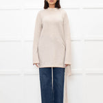 Duffy Neutral Cashmere High Neck V Back Belted Jumper