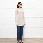 Duffy Neutral Cashmere High Neck V Back Belted Jumper