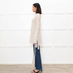 Duffy Neutral Cashmere High Neck V Back Belted Jumper