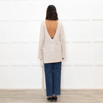 Duffy Neutral Cashmere High Neck V Back Belted Jumper