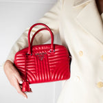 Prada Red Leather Diagramme Bauletto Bag
