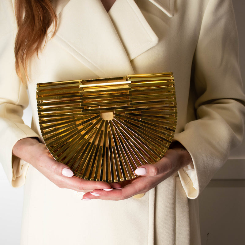 Cult Gaia Gold Ark Metal Clutch Bag