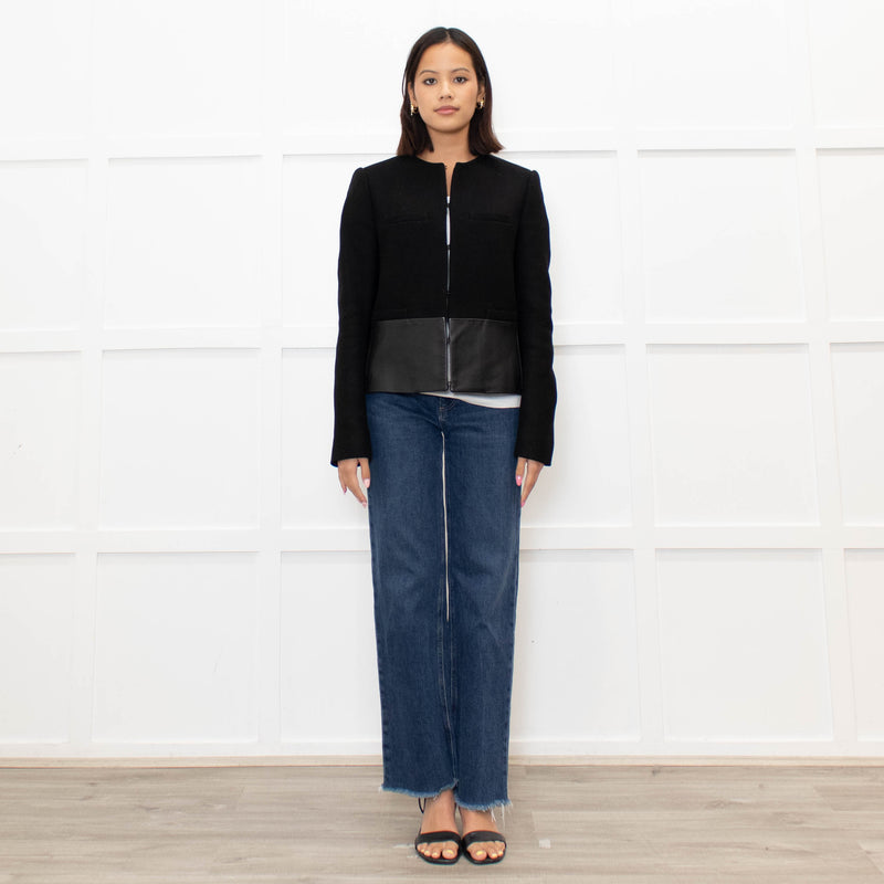 Joseph Black Wool  Leather Trim Short Jacket