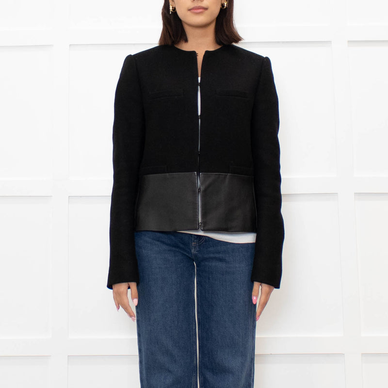 Joseph Black Wool  Leather Trim Short Jacket