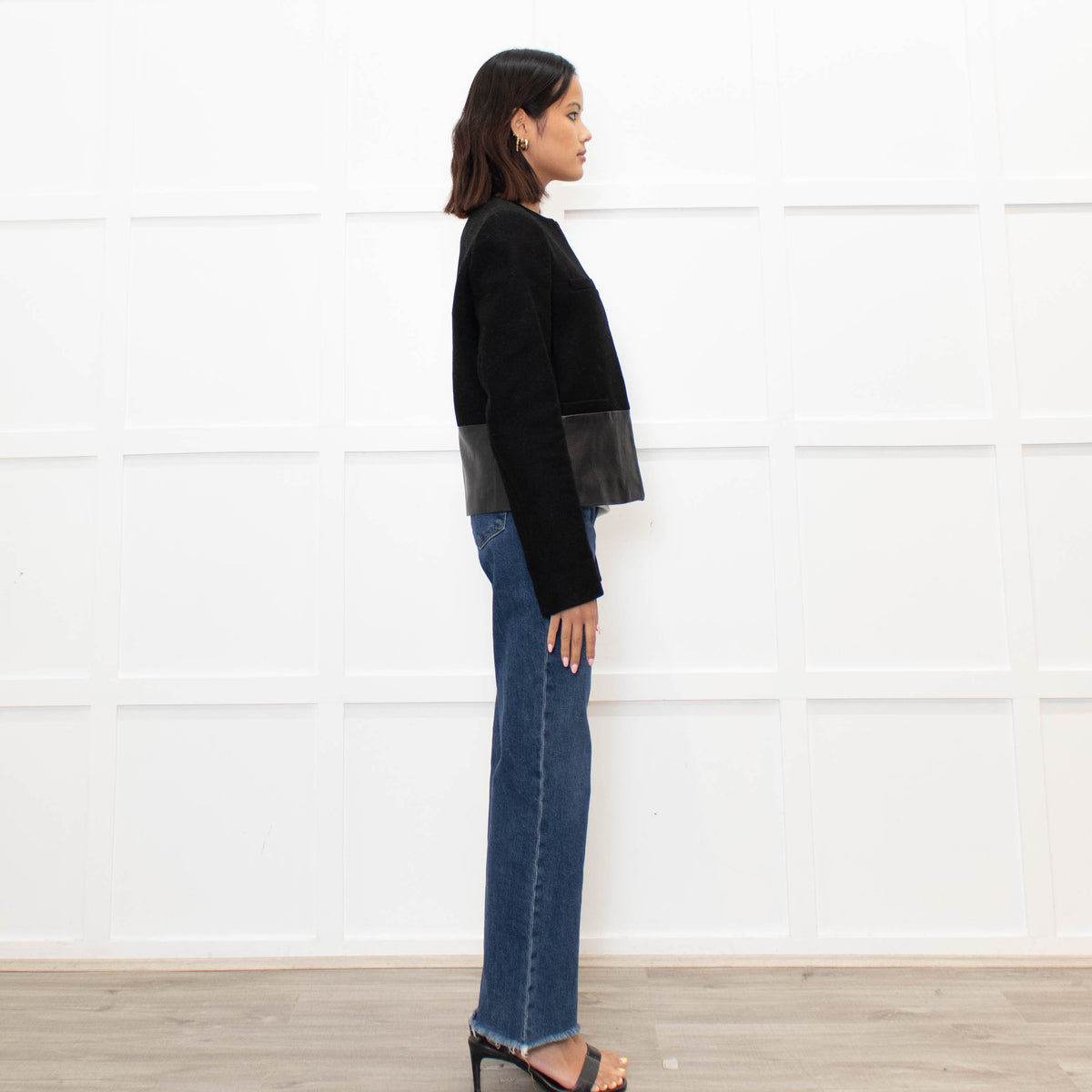 Joseph Black Wool  Leather Trim Short Jacket