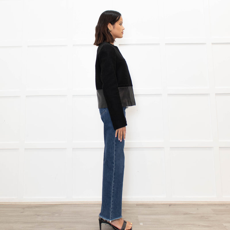 Joseph Black Wool  Leather Trim Short Jacket