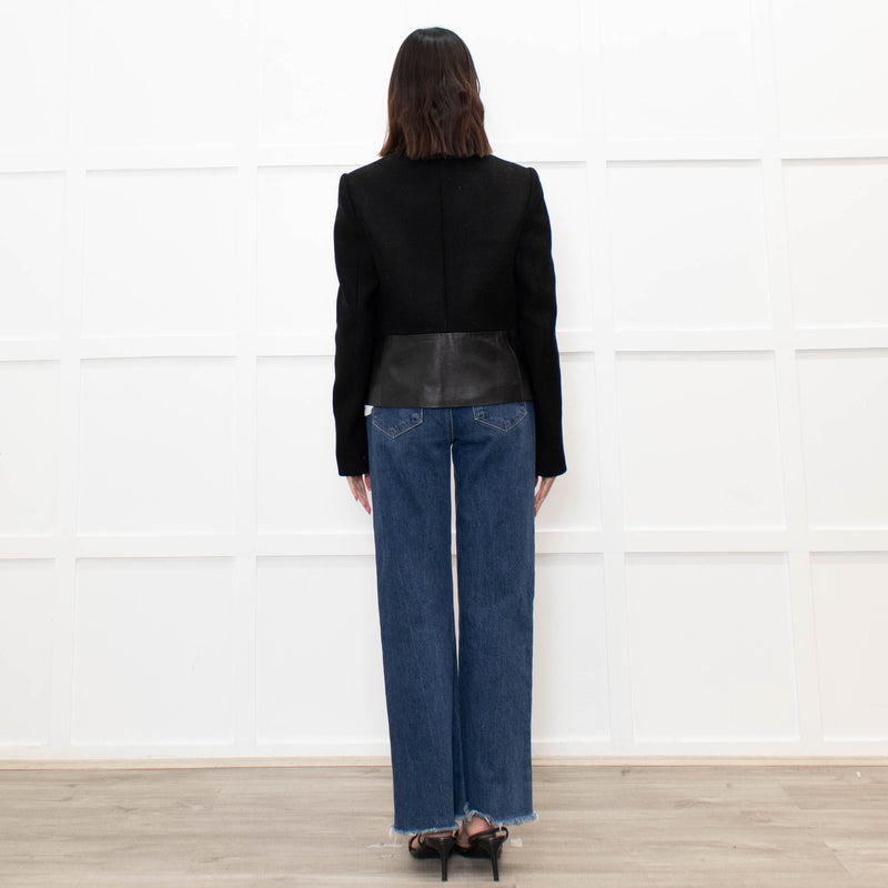 Joseph Black Wool  Leather Trim Short Jacket