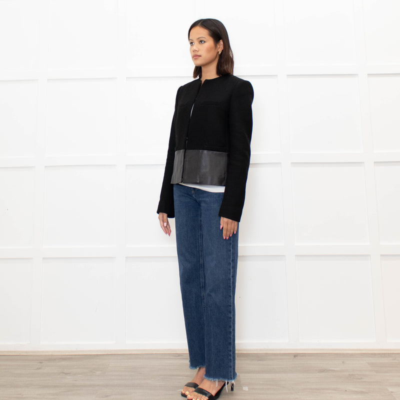 Joseph Black Wool  Leather Trim Short Jacket