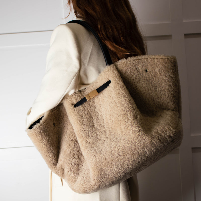 Demellier New York Shearling Beige/Black Tote