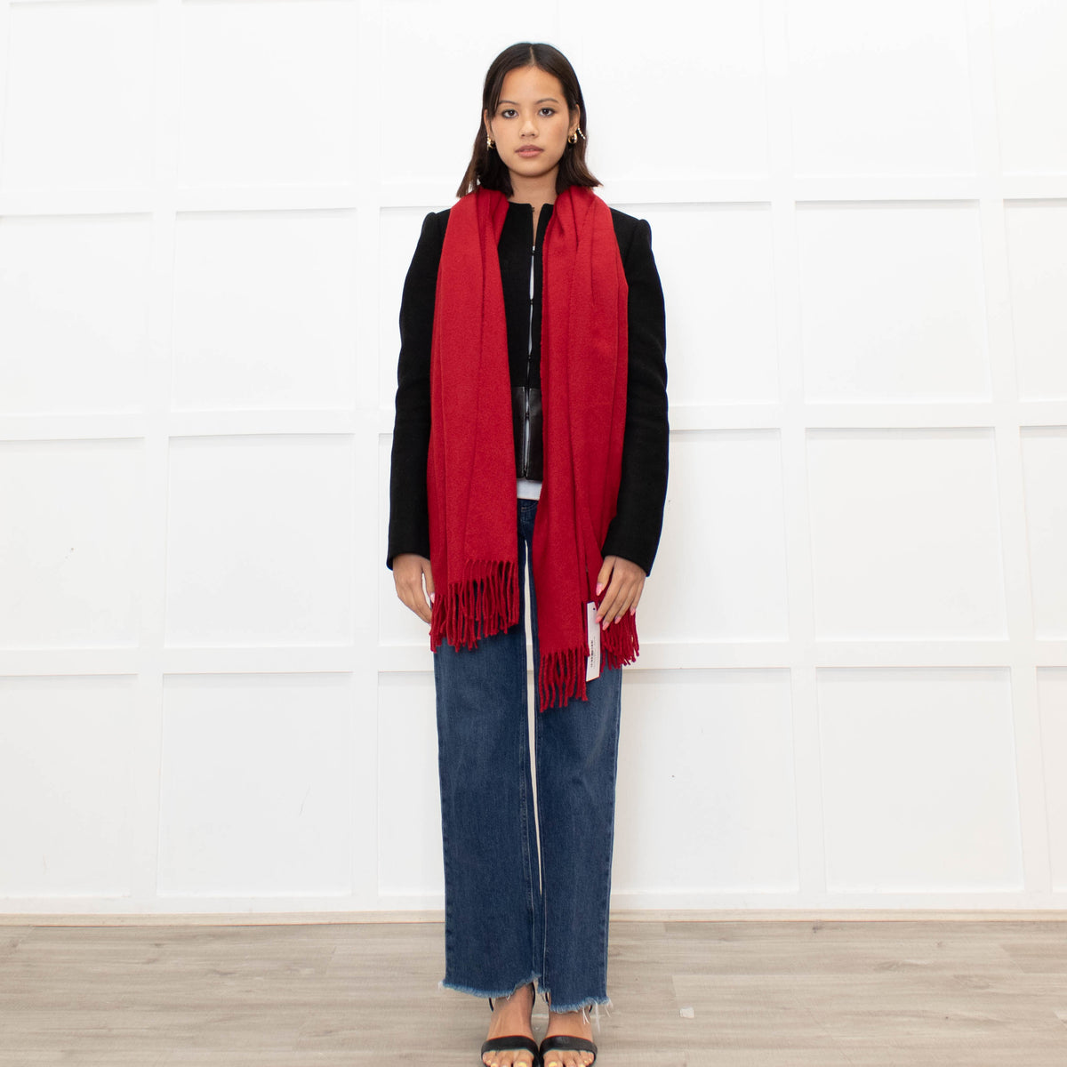 Brora Red Fringed Cashmere Scarf