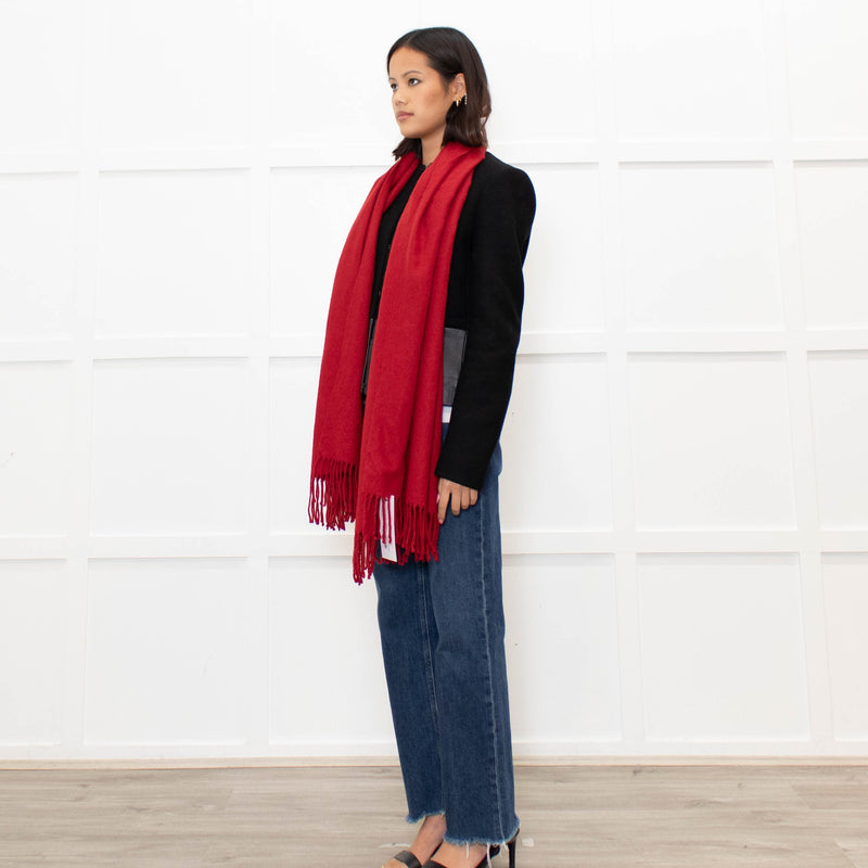 Brora Red Fringed Cashmere Scarf