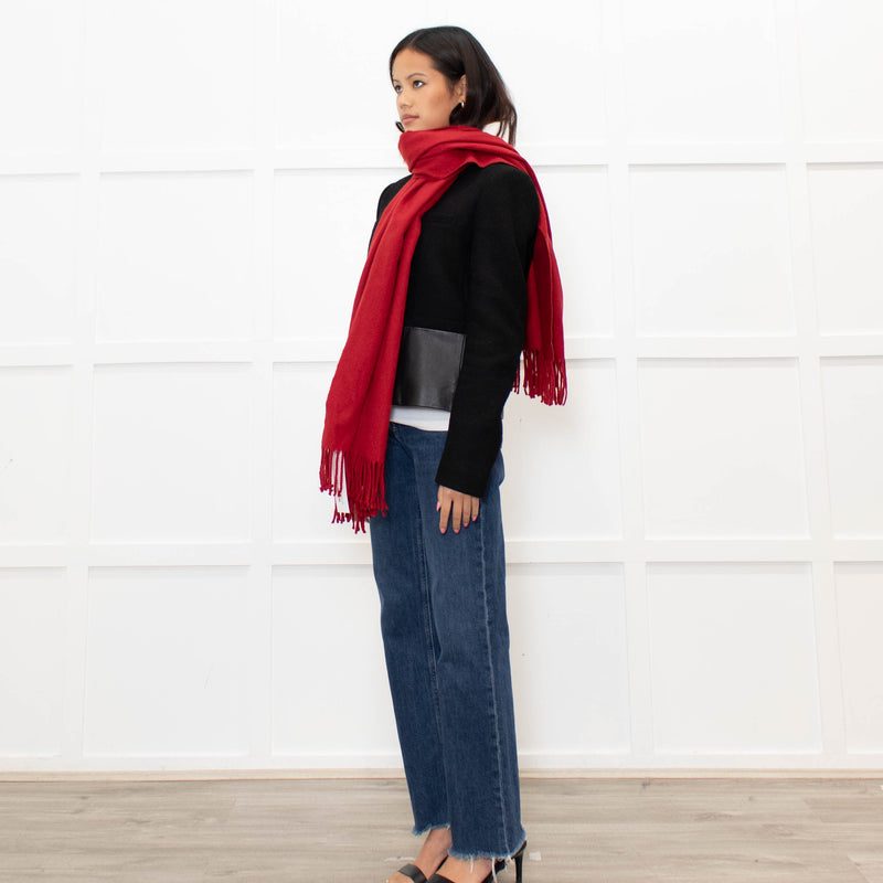 Brora Red Fringed Cashmere Scarf