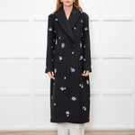 Simkhai Black Wool Blend Crystal Flower Black Sequin Detail Long Coat