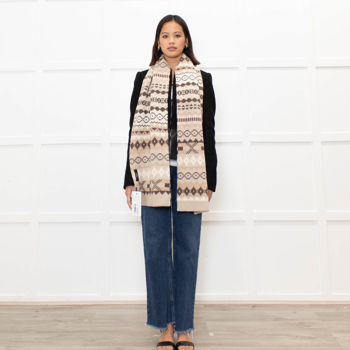 Weekend Max Mara Beige Fair Isle Wool Blend Scarf