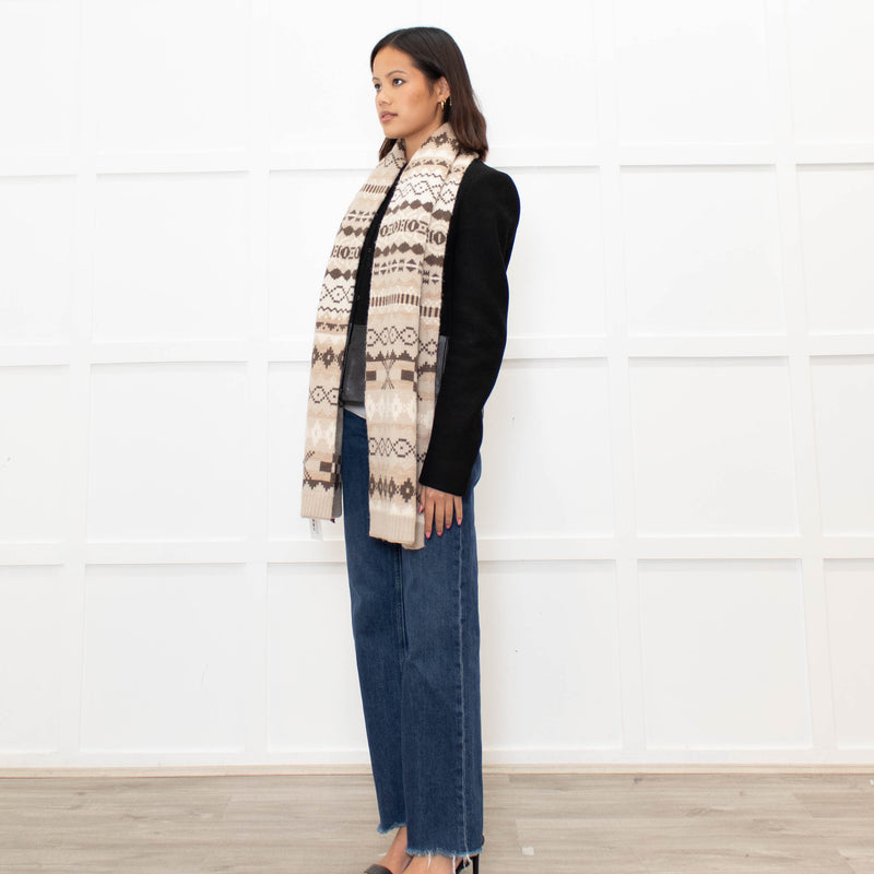 Weekend Max Mara Beige Fair Isle Wool Blend Scarf