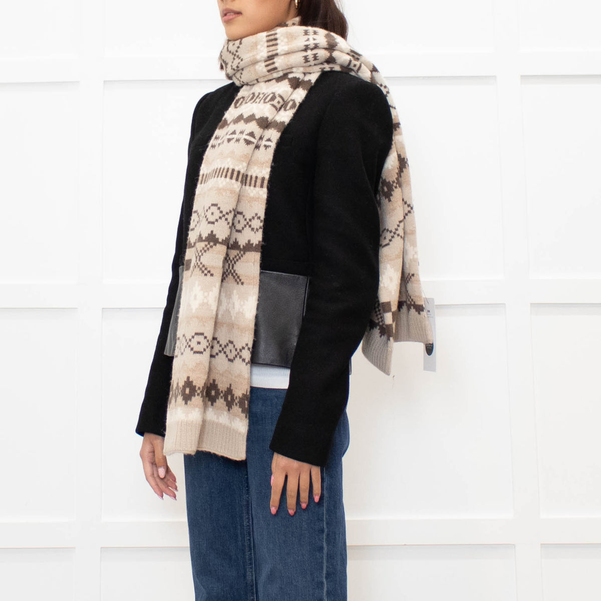 Weekend Max Mara Beige Fair Isle Wool Blend Scarf