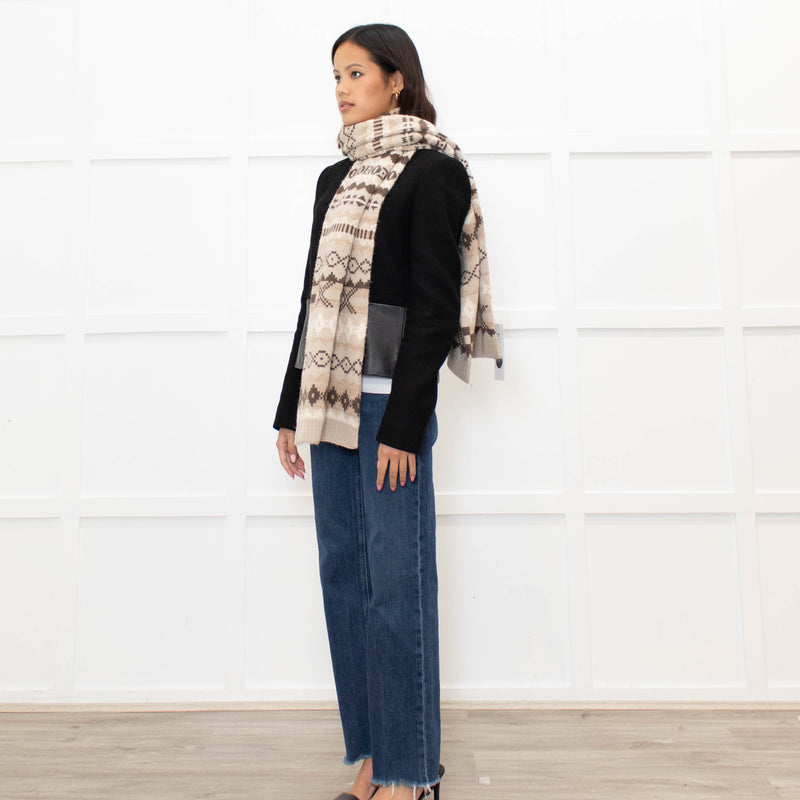 Weekend Max Mara Beige Fair Isle Wool Blend Scarf