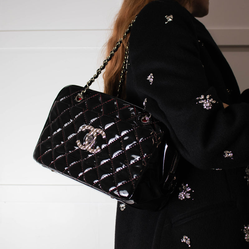 Chanel Black Patent Shopper with Red Stitching