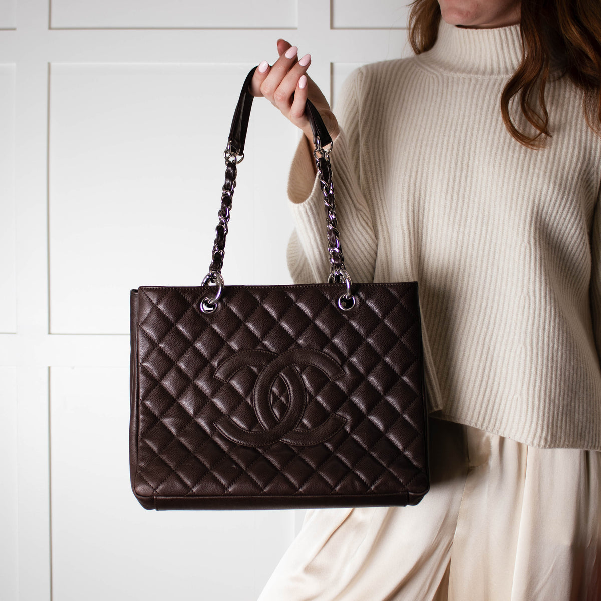 Chanel Brown Caviar Leather Grand Shopping Tote