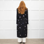 Simkhai Black Wool Blend Crystal Flower Black Sequin Detail Long Coat