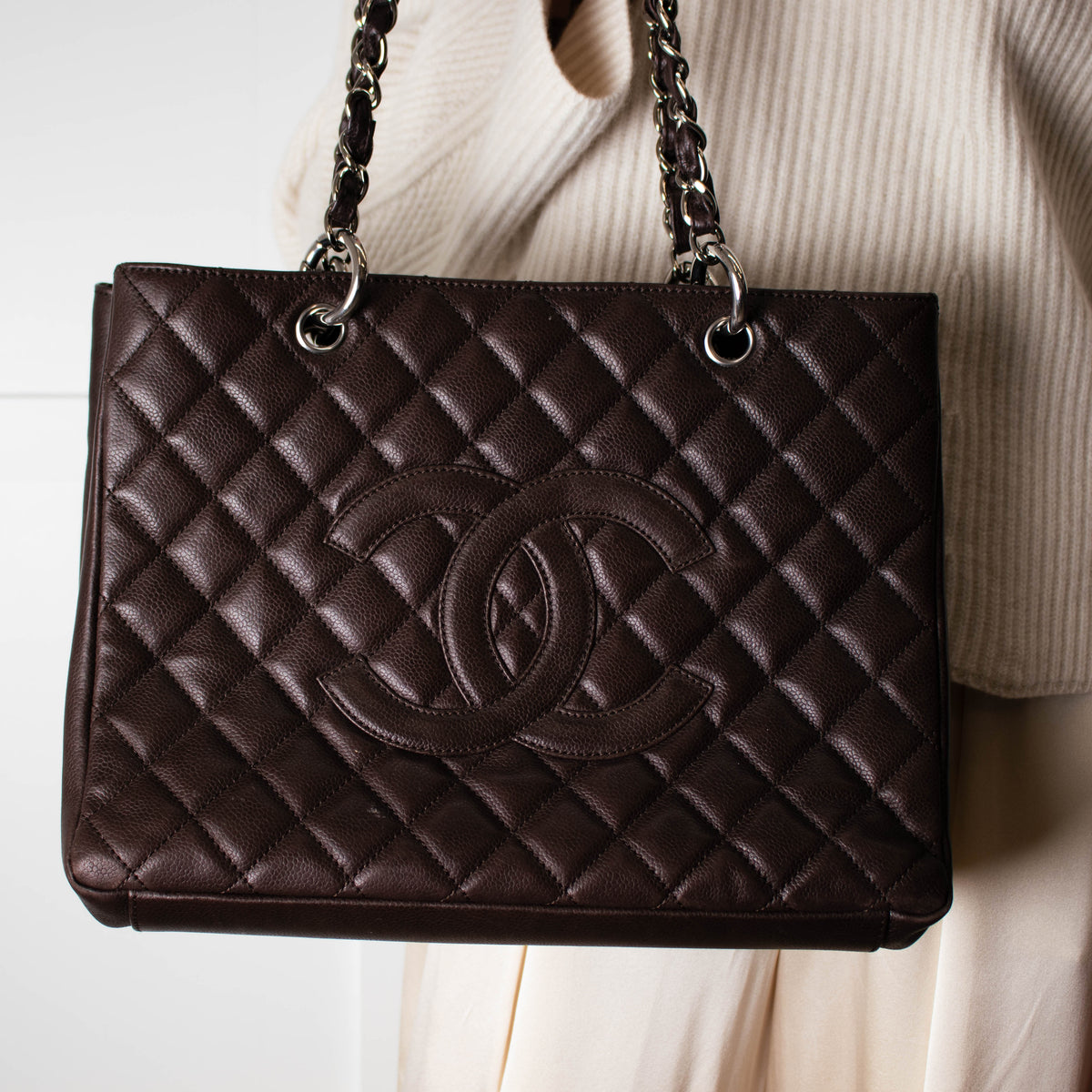 Chanel Brown Caviar Leather Grand Shopping Tote