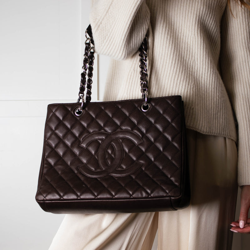 Chanel Chocolate Brown Caviar Leather Grand Shopper Tote