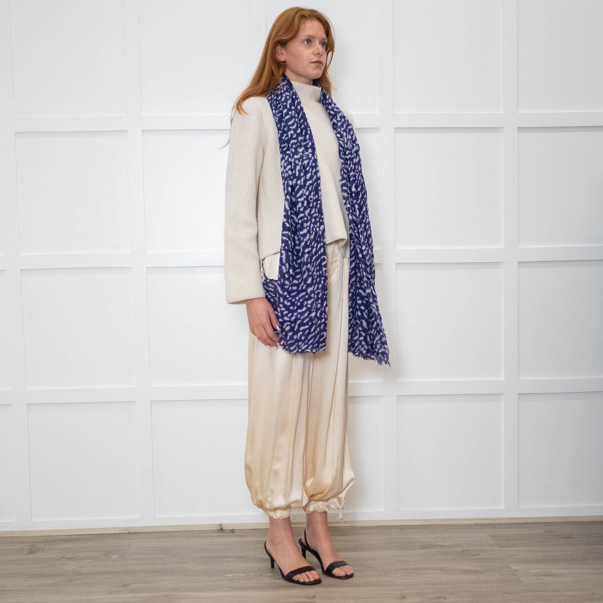 Mercy Delta Blue Pale Pink Animal Print Scarf