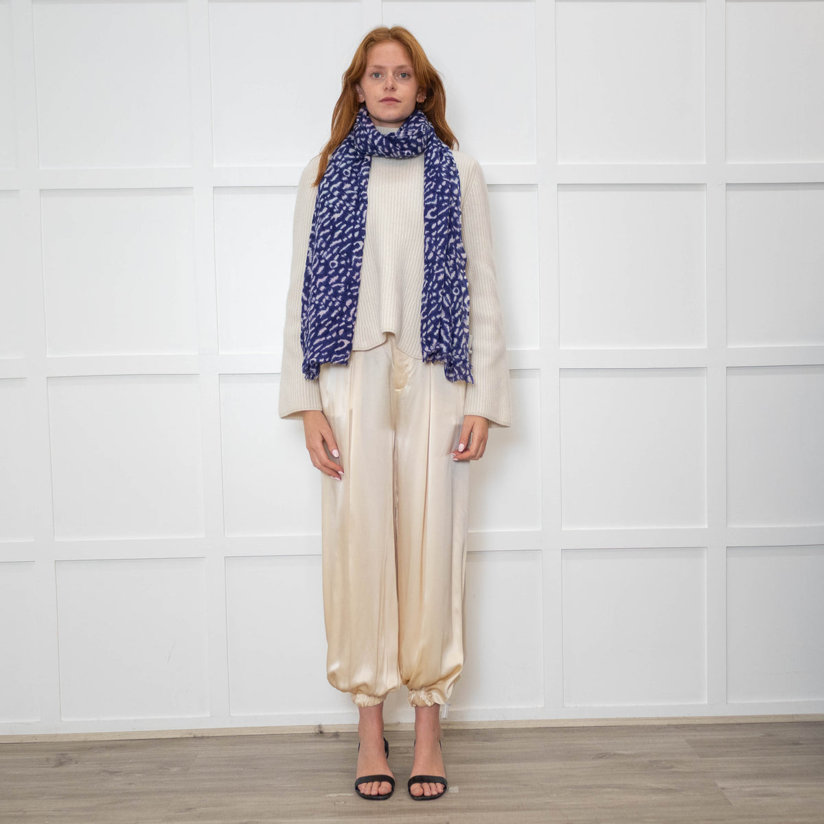 Mercy Delta Blue Pale Pink Animal Print Scarf