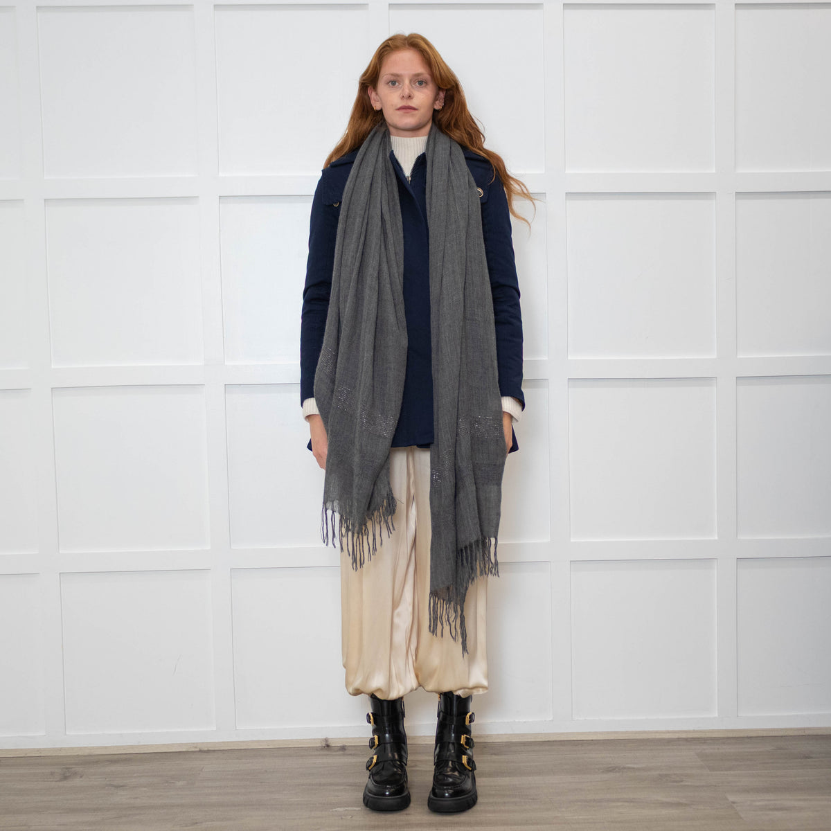 Brunello Cucinelli Grey 100% Cashmere Shawl