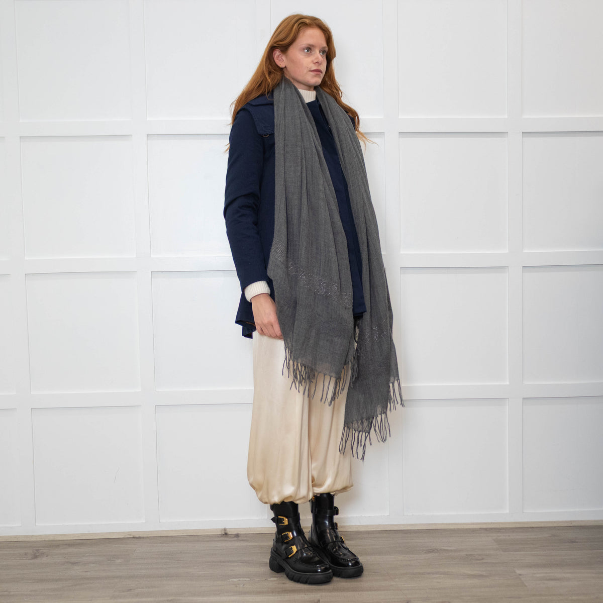 Brunello Cucinelli Grey 100% Cashmere Shawl