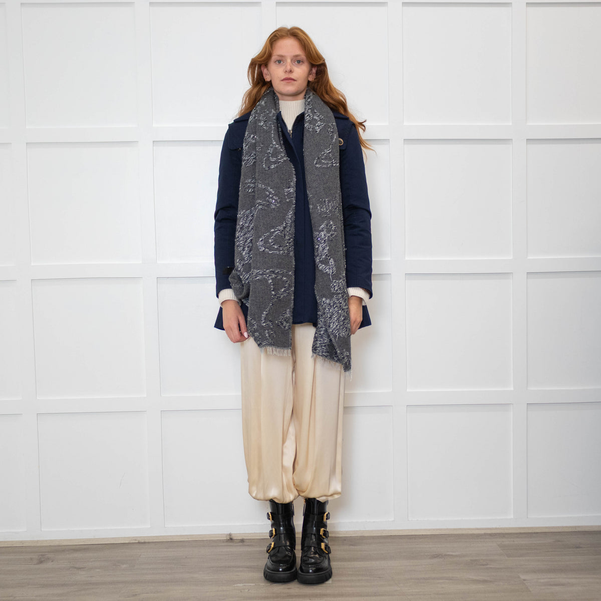 Vivienne Westwood Grey Sparkle Wool Mix Scarf