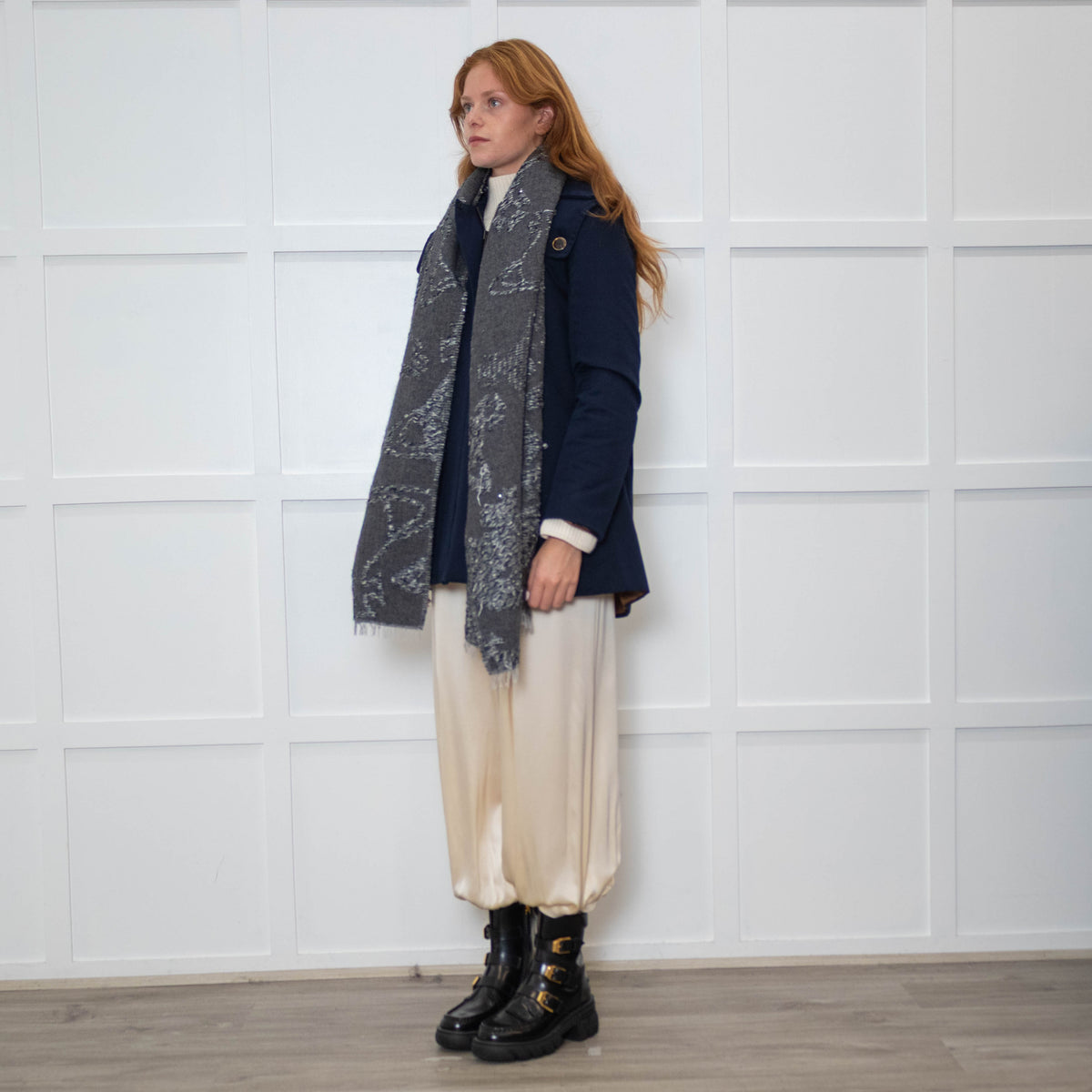 Vivienne Westwood Grey Sparkle Wool Mix Scarf