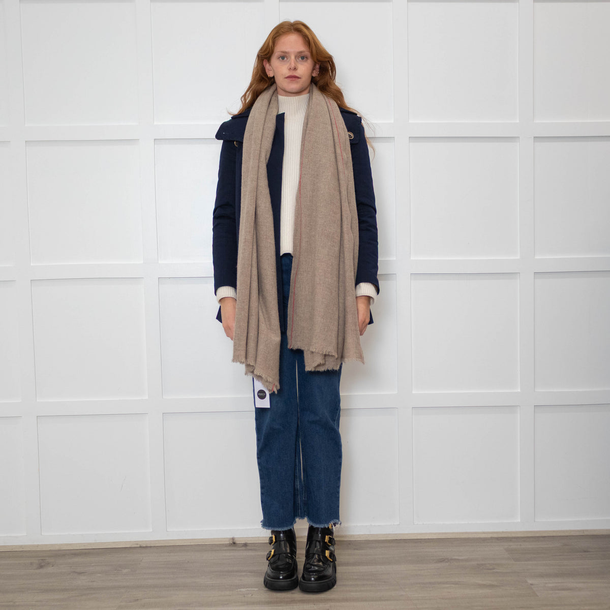 Isabel Marant Brown Cashmere Scarf with Red Trim