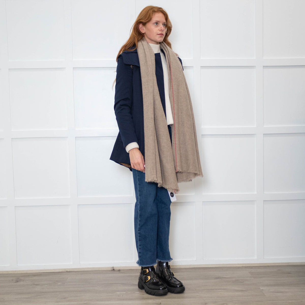 Isabel Marant Brown Cashmere Scarf with Red Trim
