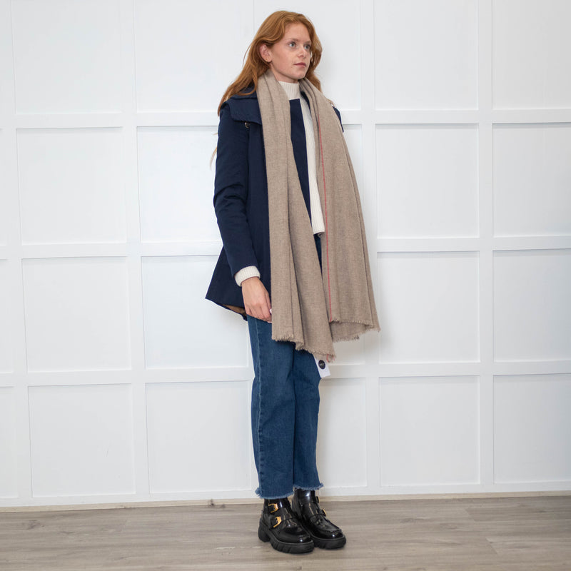 Isabel Marant Brown Cashmere Scarf with Red Trim