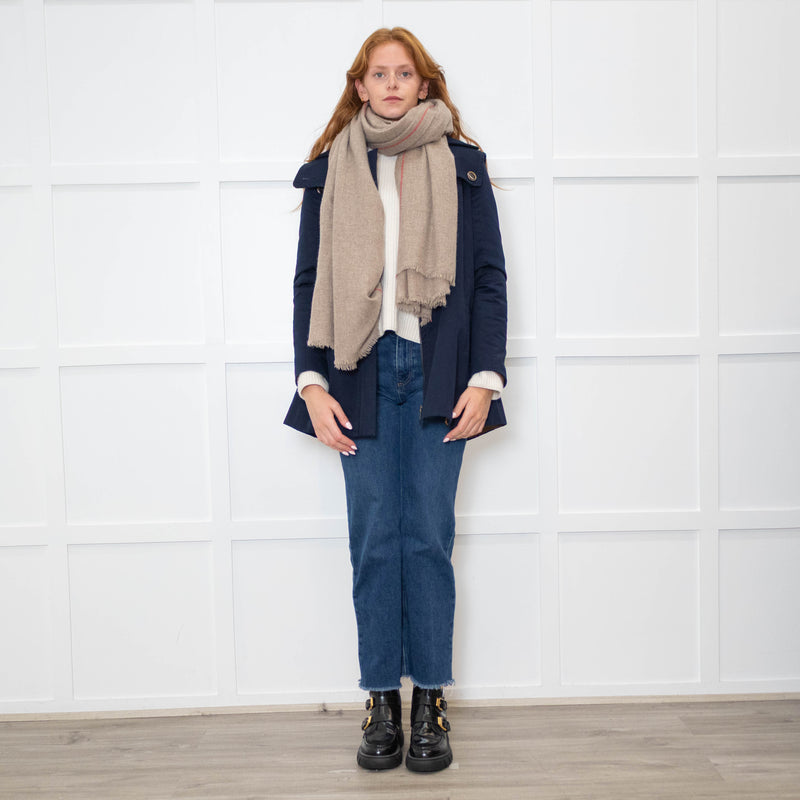 Isabel Marant Brown Cashmere Scarf with Red Trim