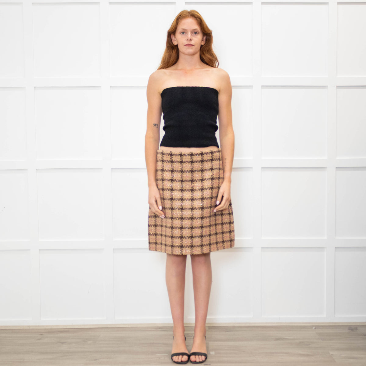 Gucci Brown & Pink Tweed Skirt With Metallic Lurex Thread