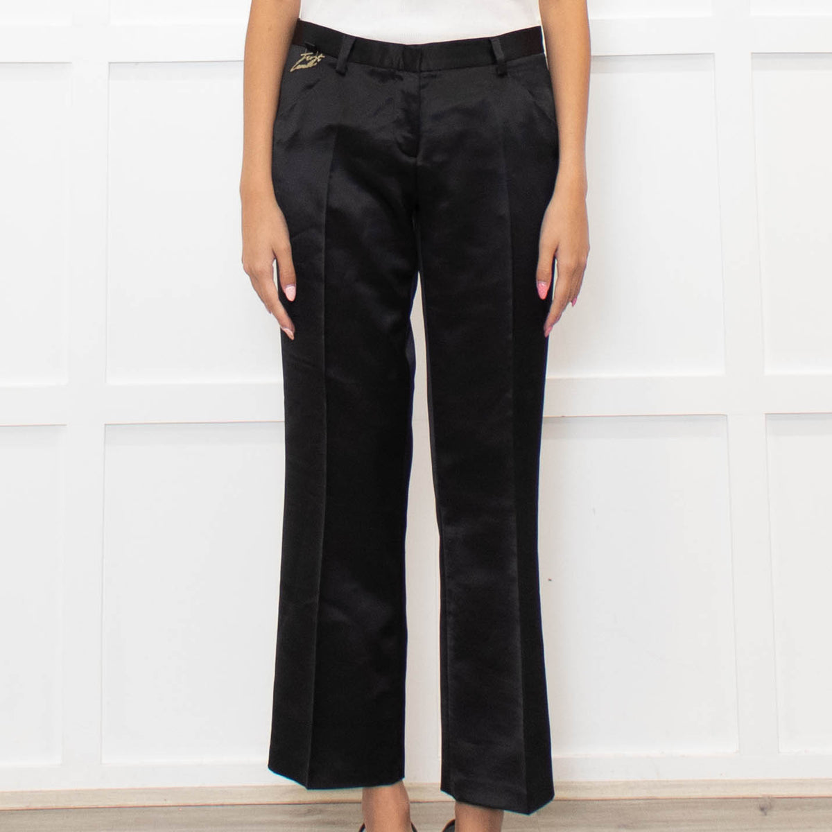 Just Cavalli Black Satin Glitter Logo Detail Trouser Suit