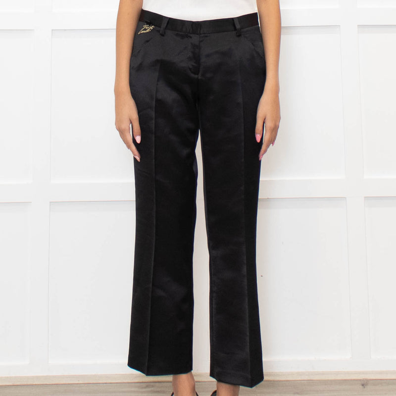 Just Cavalli Black Satin Glitter Logo Detail Trouser Suit