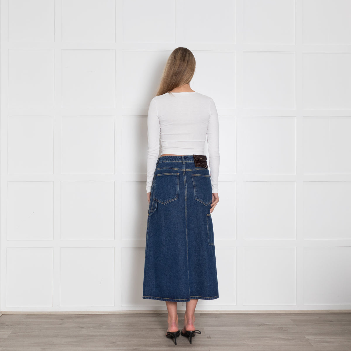 Saks Potts Blue Denim Pleat Detail Mid Skirt