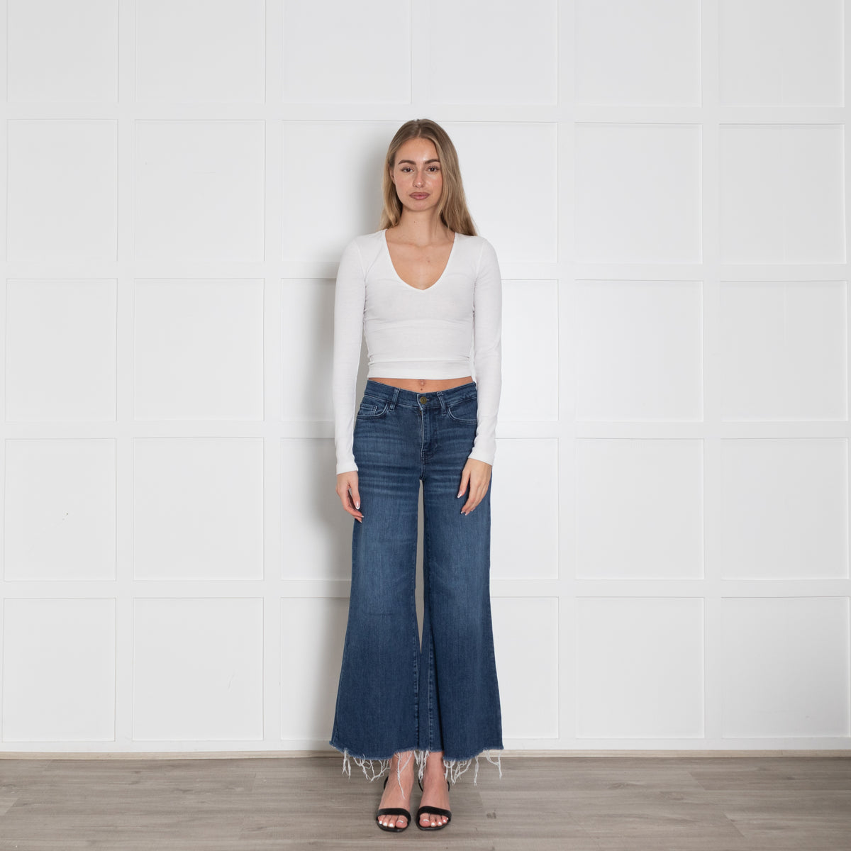 Frame Blue Flared Raw Edge Jeans