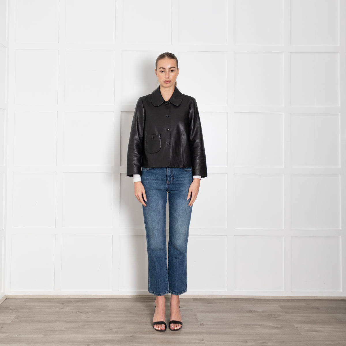 Ba&sh Black Milos Leather Jacket with Peter Pan Collar