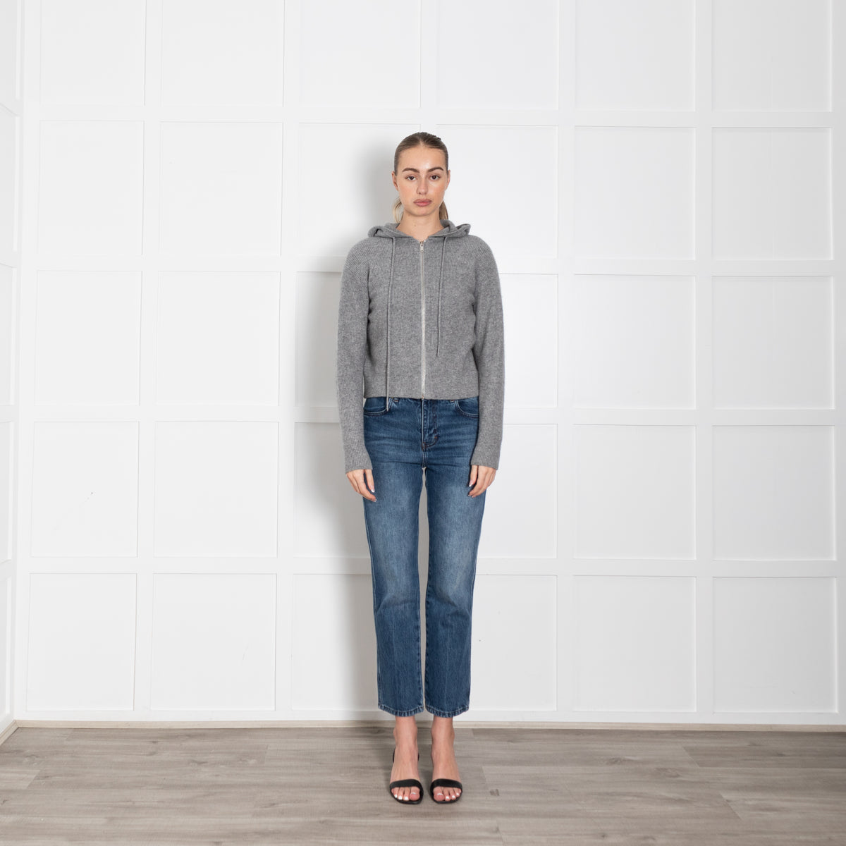 Theory Grey Ribbed Zip Up Hoodie