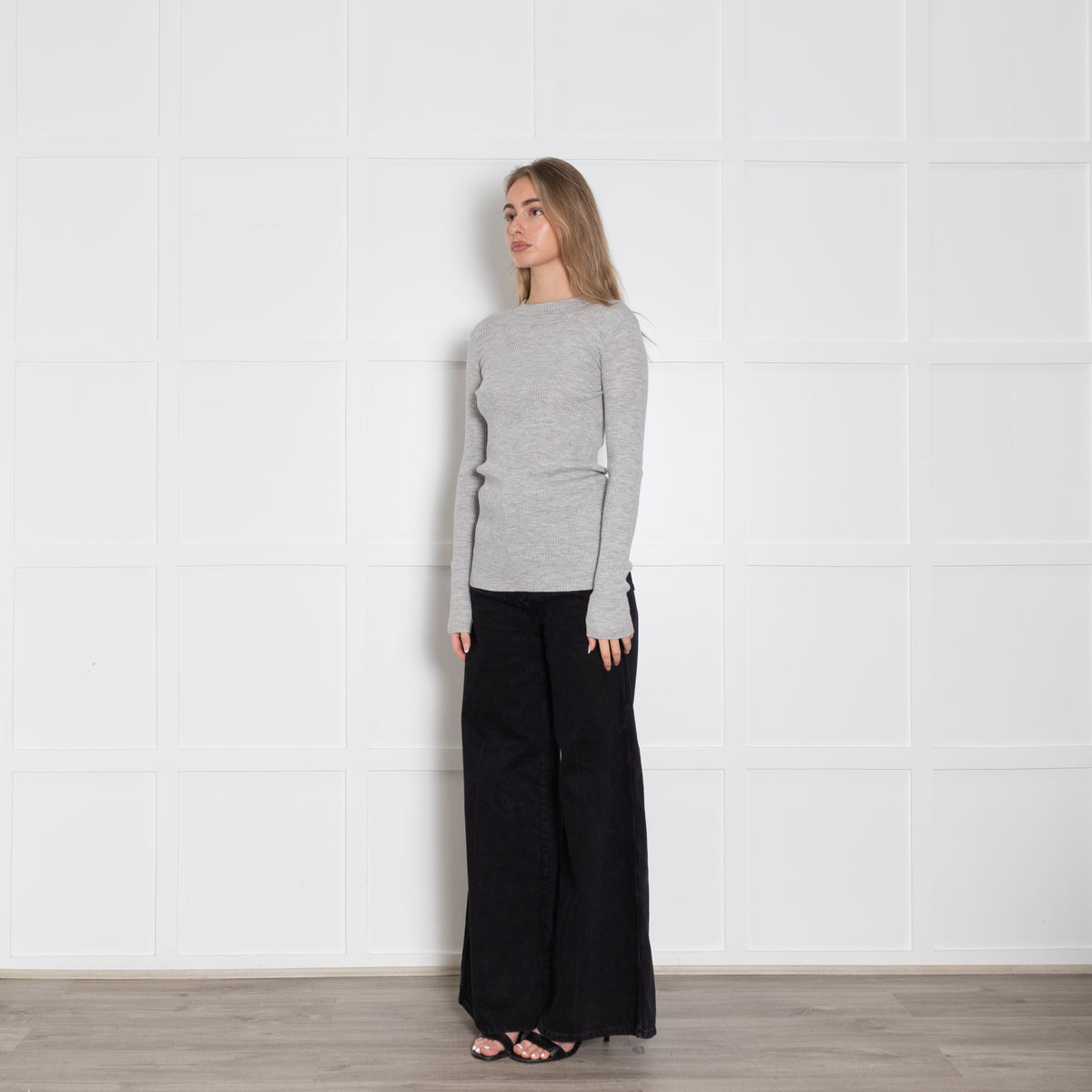 Brunello Cucinelli Pale Grey Wool/Cashmere Mix/DiamanteN/Line Detail Jumper