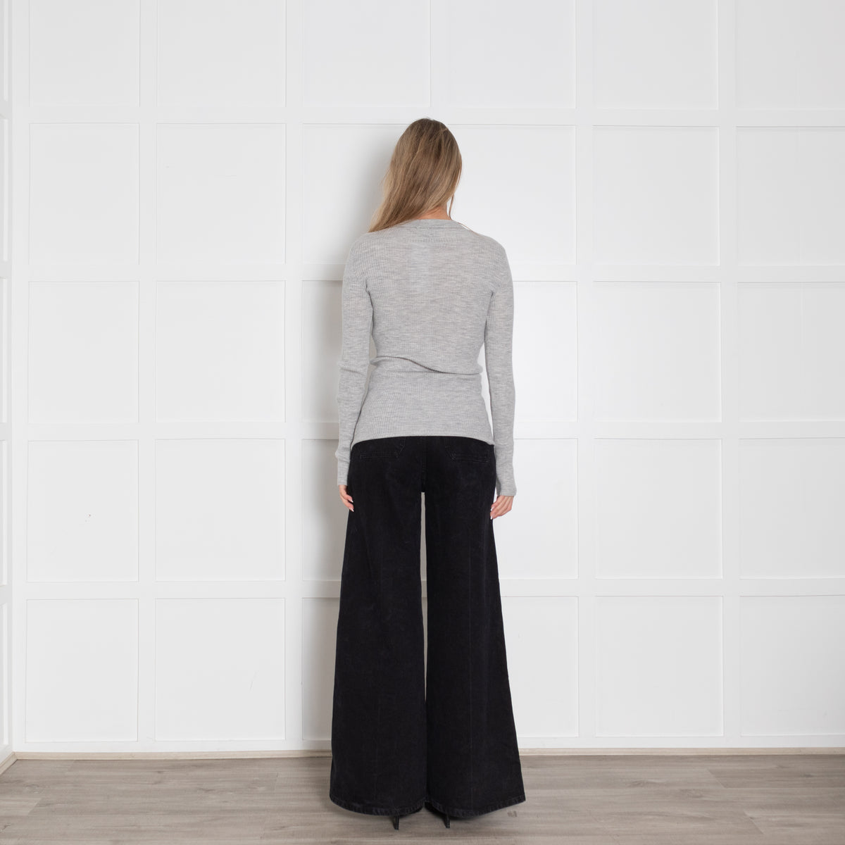 Brunello Cucinelli Pale Grey Wool/Cashmere Mix/DiamanteN/Line Detail Jumper